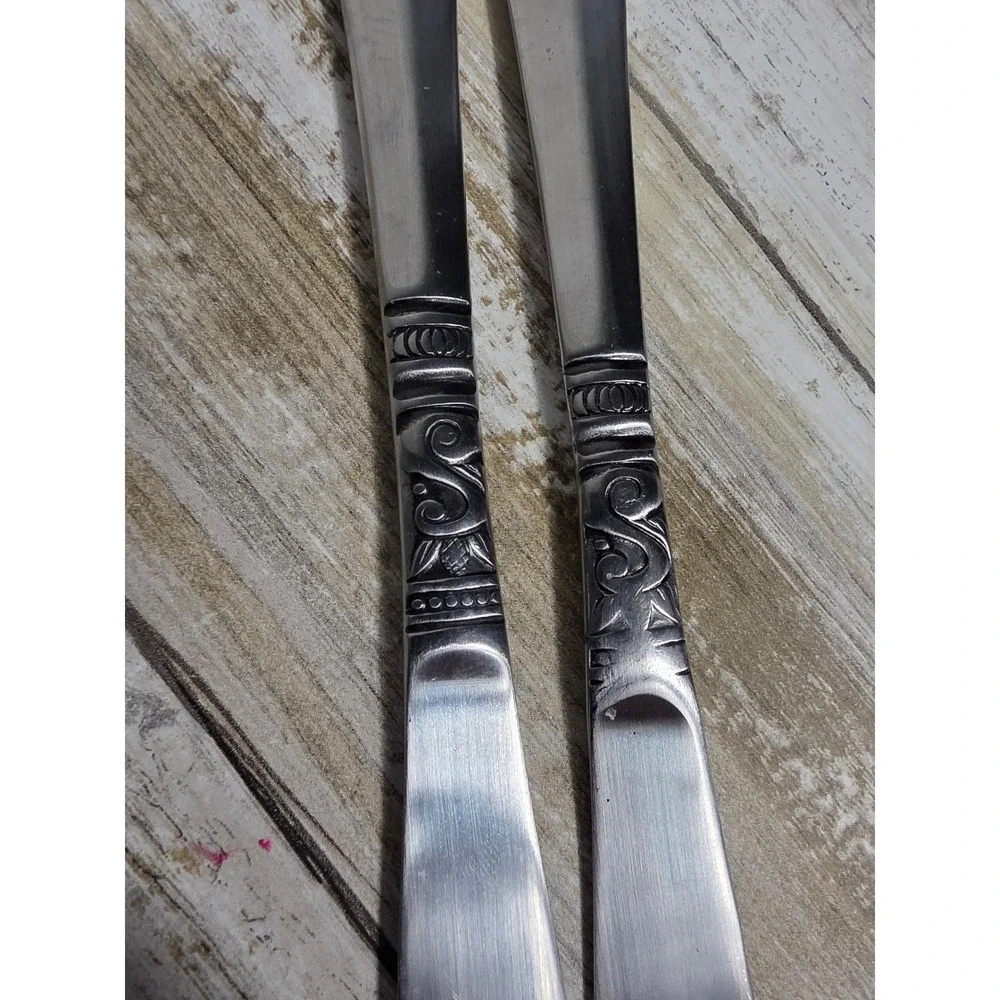 Orleans Silver Stainless Korea Dinner Knives Set of 4 Scroll Fan Pattern Vintage - Picture 6 of 7